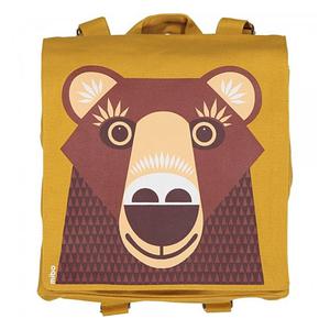 Cartable Maternelle Coton Bio Ours Brun couleur Moutarde Coq en