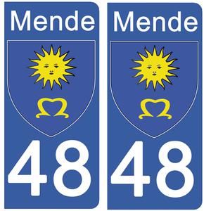 2 stickers pour plaque immatriculation Auto, 48 MENDE, Lozère, Région OCCITANIE