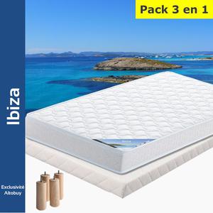 Ibiza - pack matelas + tapissier 140x190 + pieds