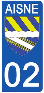 2 stickers pour plaque d'immatriculation Auto, 02 Blason de l'Aisne