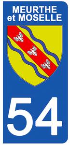 2 stickers pour plaque d'immatriculation Auto, 54 blason de Meurthe et Moselle