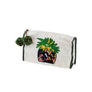 POCHETTE AVEC ANANAS BRODÉ ET POMPONS