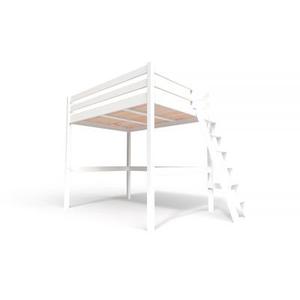 Lit mezzanine 2 places bois Sylvia 140x190 échelle inclinée 140x190 Blanc
