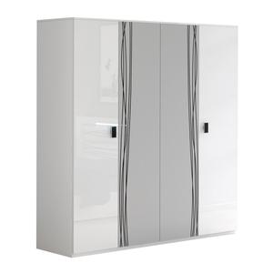 CADIRY - Armoire 4 Portes avec Miroir Blanche Sérigraphiée