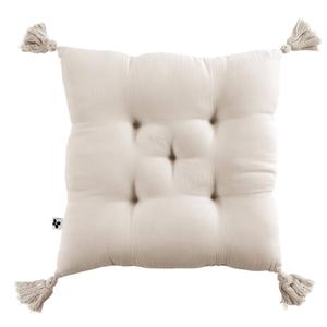 OUREA - Coussin Capitonné 40x40cm avec Pompons Gaze de Coton Pampa