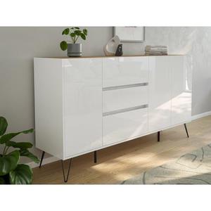 Design Buffet Commode Zuma 180cm 3 SoftClose 3 portes blanc/chêne Top