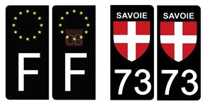 Set de 4 stickers NOIR pour plaque d'immatriculation, 73 SAVOIE