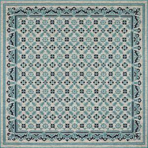 Tapis carré extérieur motif ottoman bleu et gris - 200X200