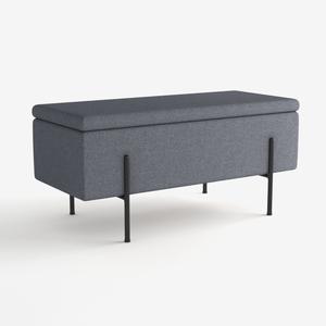 Banquette-coffre Diane, gris foncé en bois, métal et tissu