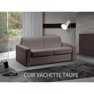 Canapé MASTER express matelas 18 cm sommier lattes RENATONISI XXL 180 cm cuir taupe clair