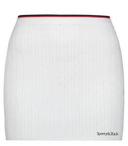 Sporty & Rich - Femme - S - Jupe Serif Logo Mini Cable Off White/Navy - Blanc