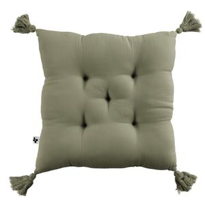 OUREA - Coussin Capitonné 40x40cm avec Pompons Gaze de Coton Romarin
