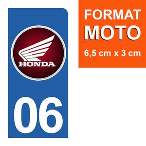 1 sticker pour plaque d'immatriculation MOTO , 06, Alpes Maritime, Honda