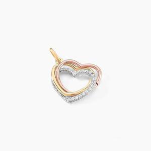 Pendentif Coeur Penche Double Or Tricolore Oxyde De Zirconium