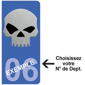 2 stickers pour plaque d'immatriculation Auto, Bleu ou Noir, SKULL