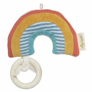 Hochet Coton Bio & Anneau de dentition Bois Arc-en-ciel 13cm Green