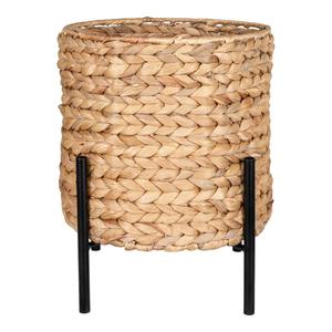 MAORI - Cache-Pot Tressé en Jacinthe d'Eau Naturelle Support en Métal Noir