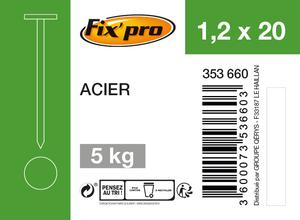 Fix'pro Pointe Tête Plate Acier - 1,2x20 - 5kg - Fixpro