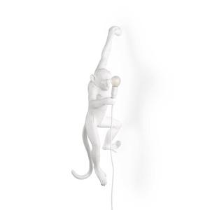 MONKEY-Applique Singe accroché avec abat-jour H76.5cm Blanc