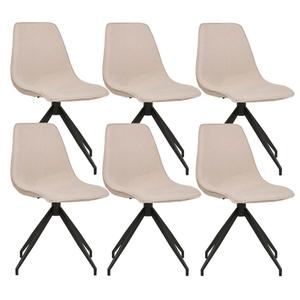 JACOB - Lot de 6 Chaises Tissu Beige Chiné Pied Pivotant Métal Noir