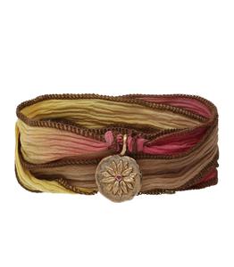 Catherine Michiels - Femme - Bracelet en soie et Charm Peace & Health en bronze - Rose