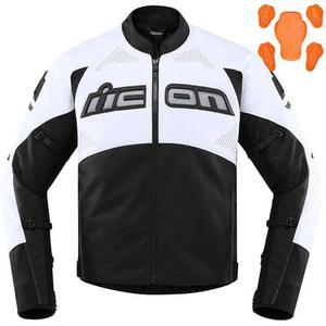 Icon Contra2 textile de moto perforé / veste en cuir, noir-blanc, taille 3XL