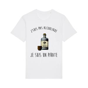 T-shirt Homme - J'suis Pas Alcoolique Je Suis Un Pirate - Blanc - Taille M
