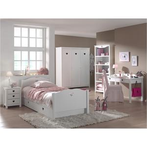 MILADY - Chambre 90x200cm + Chevet + Armoire 3P + Pack Bureau