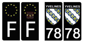 Set de 4 stickers NOIR pour plaque d'immatriculation, 78 YVELINES