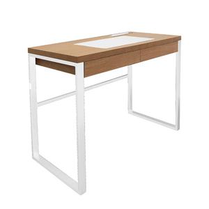 Caleb - bureau plateau effet bois et piètement blanc