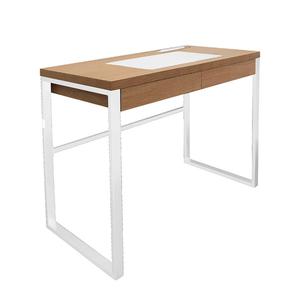 CALEB - Bureau Plateau Effet Bois et Piètement Blanc