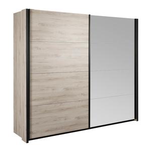 NEVADA - Armoire 2 Portes Coulissantes avec Miroir Aspect Bois Naturel et Noir