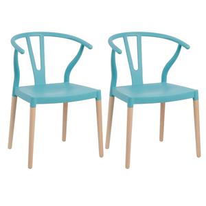 SCANDO - Lot de 2 Chaises Polypropylène Bleu Ciel Pied Bois