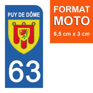 1 sticker pour plaque d'immatriculation MOTO , 63 PUY DE DOME