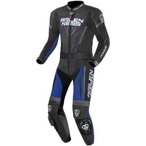 Arlen Ness Edge Costume en cuir de moto deux pièces, noir-gris-bleu, taille 56