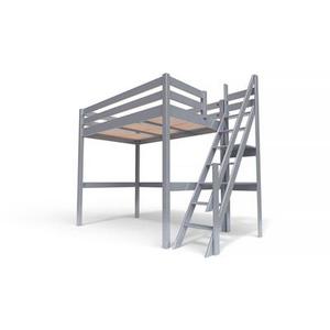 Lit mezzanine bois 120x200 Sylvia avec escalier de meunier - Gris