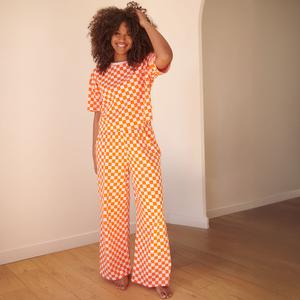 Pyjama long Coton BIO - Damier Rose
