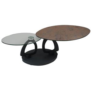 VANIM - Table Basse Ovale Plateaux Verre et Céramique Marron