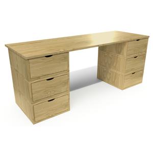 Bureau bois massif long 6 tiroirs cube Miel