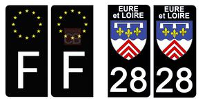 Set de 4 stickers NOIR pour plaque d'immatriculation, 28 EURE et LOIRE