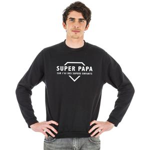 Sweat Humour Homme - Super Papa Car J'ai Des Supers Enfants 2 Waf - Noir - Taille XL