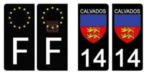 Set de 4 stickers NOIR pour plaque d'immatriculation, 14 CALVADOS