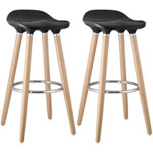 BIBENNE - Lot de 2 Tabourets de Bar Noir et Pieds Aspect Bois