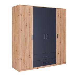 FIDAS - Armoire 4 Portes Effet Chêne et Anthracite