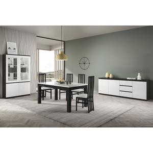 DEYTON - Ensemble Séjour Complet Laqué Noir et Blanc Table 160cm + Buffet + Vitrine avec Leds