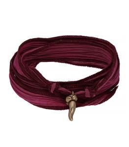 Catherine Michiels - Bracelet en soie à nouer et charm Corne D'abondance en bronze - Violet