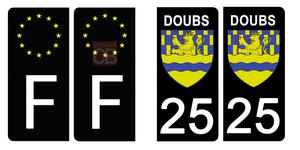 Set de 4 stickers NOIR pour plaque d'immatriculation, 25 DOUBS