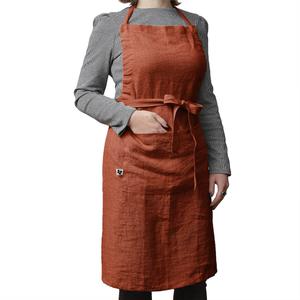 MARGAUX - Tablier Ajustable avec Poche 70x85cm Lin Lavé Coloris Paprika