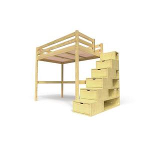 Lit mezzanine bois 120x200 Sylvia avec escalier cube 120x200 Miel