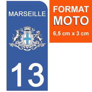 1 sticker pour plaque d'immatriculation MOTO , 13 MARSEILLE, BOUCHE DU RHONE